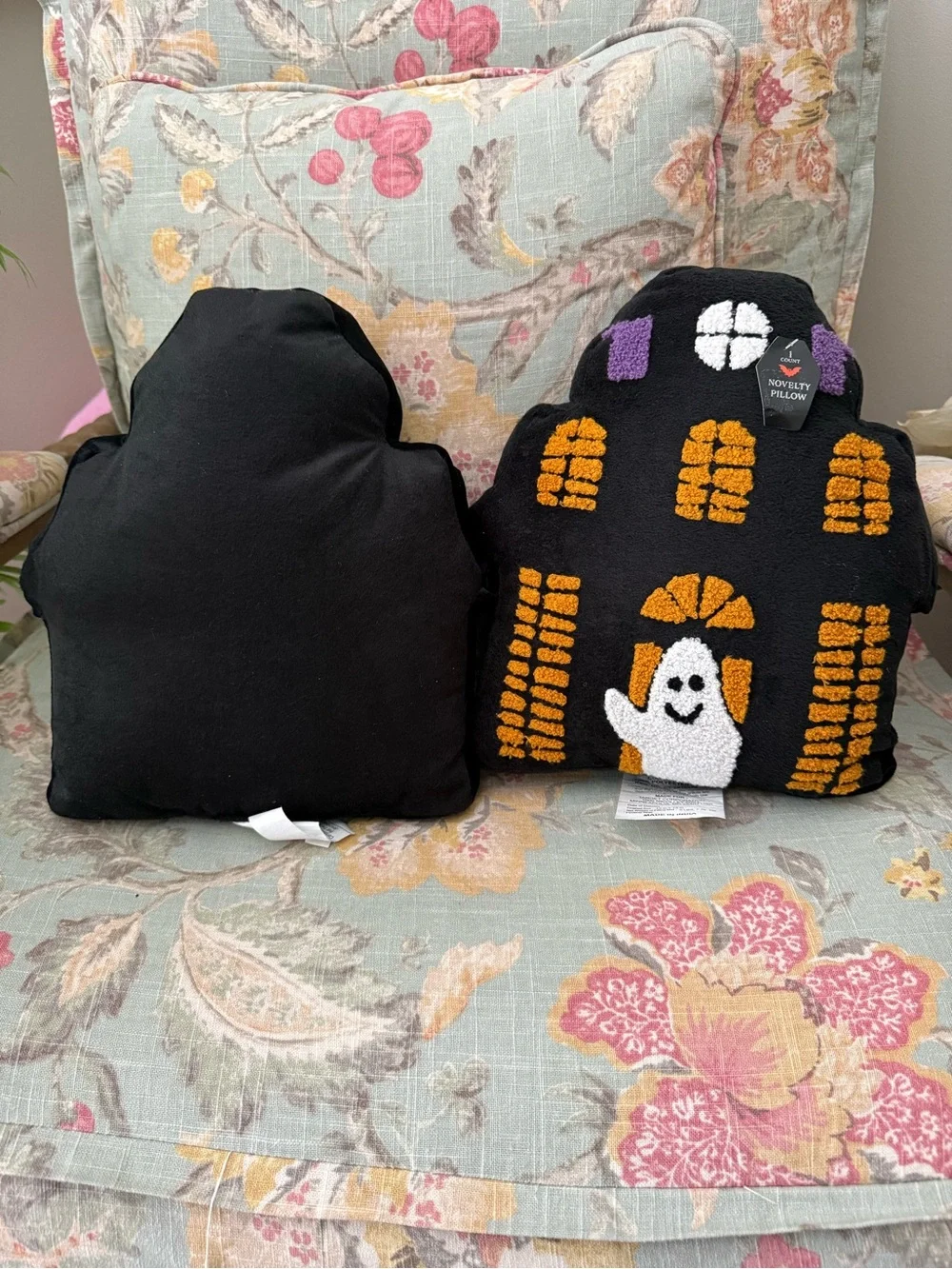 Novelty Halloween Ghost Plush Pillow - Black & Orange NWT